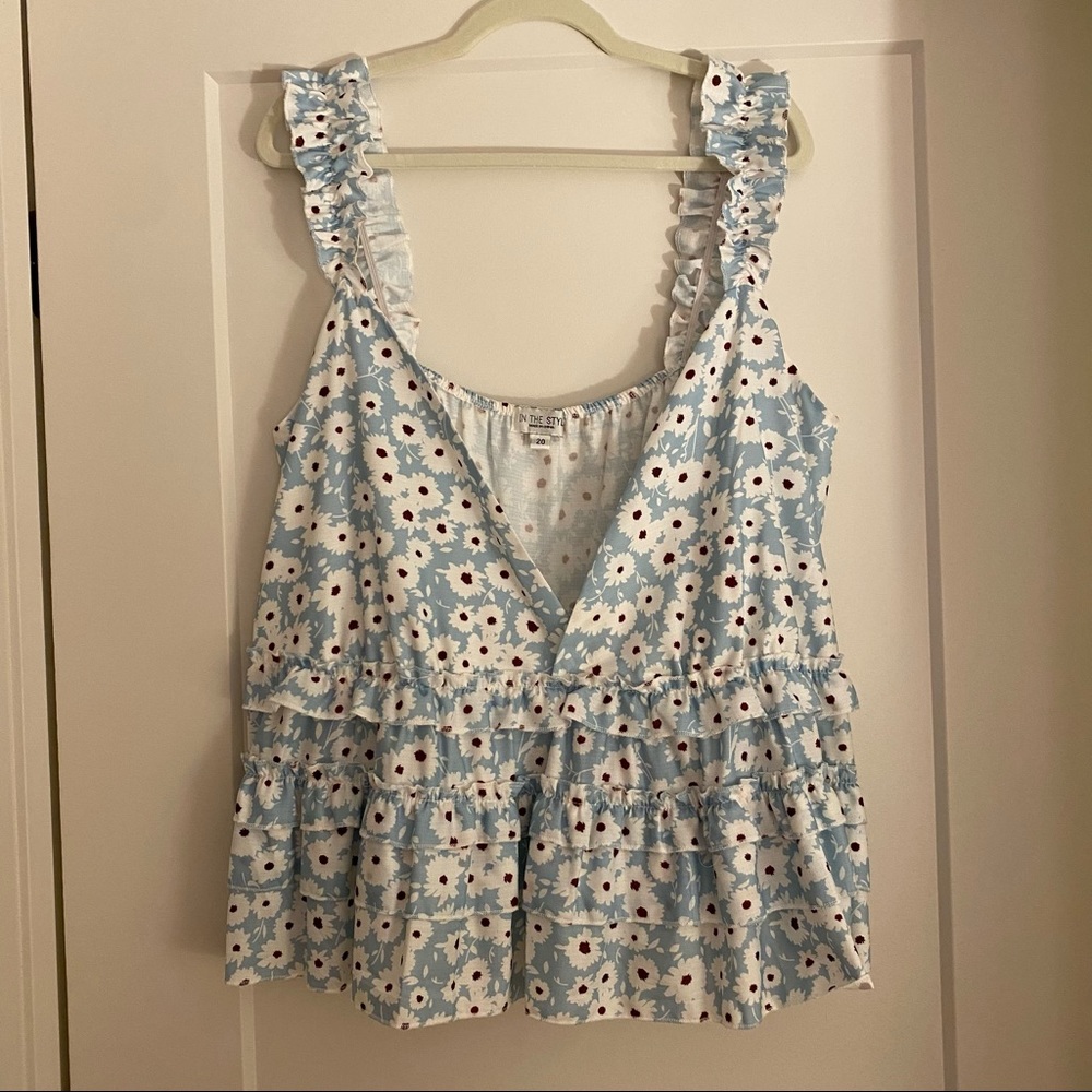 InTheStyle Lorna Luxe Blue floral tank blouse size 20